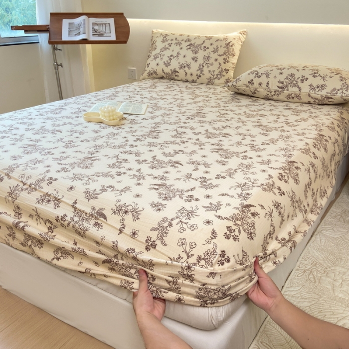 91家纺网 家纺一手货源 找家纺 火星时代 2023新款A类床笠罩棉小竺棉床笠保护套纯色床罩床垫罩床套 花语