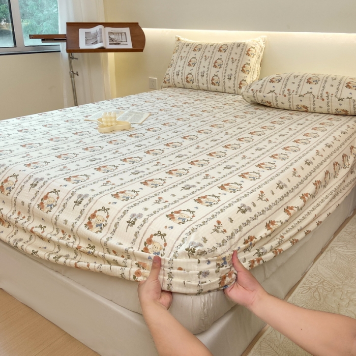 91家纺网 家纺一手货源 找家纺 火星时代 2023新款A类床笠罩棉小竺棉床笠保护套纯色床罩床垫罩床套 彩环熊