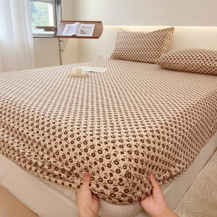 91家纺网 家纺一手货源 找家纺 火星时代 2023新款A类床笠罩棉小竺棉床笠保护套纯色床罩床垫罩床套 热可可