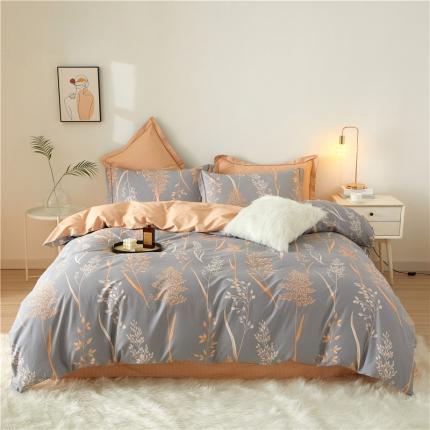 91家纺网 家纺一手货源 找家纺 （总）沐白 2023全棉13376花卉条格系列印花四件套