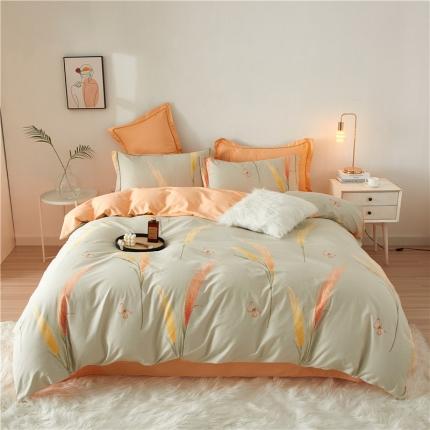 91家纺网 家纺一手货源 找家纺 （总）沐白 2023全棉13376花卉条格系列印花四件套