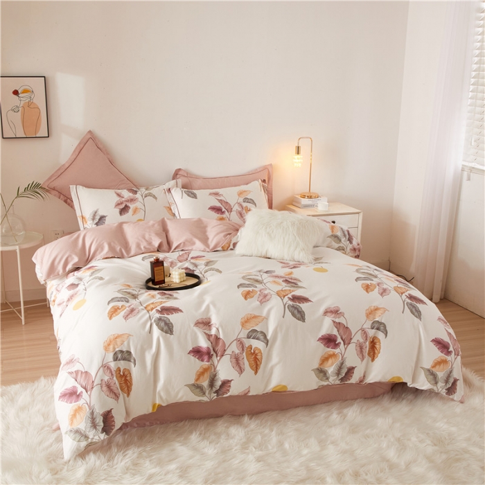 91家纺网 家纺一手货源 找家纺 沐白 2023全棉13376花卉条格系列印花四件套 秋荫