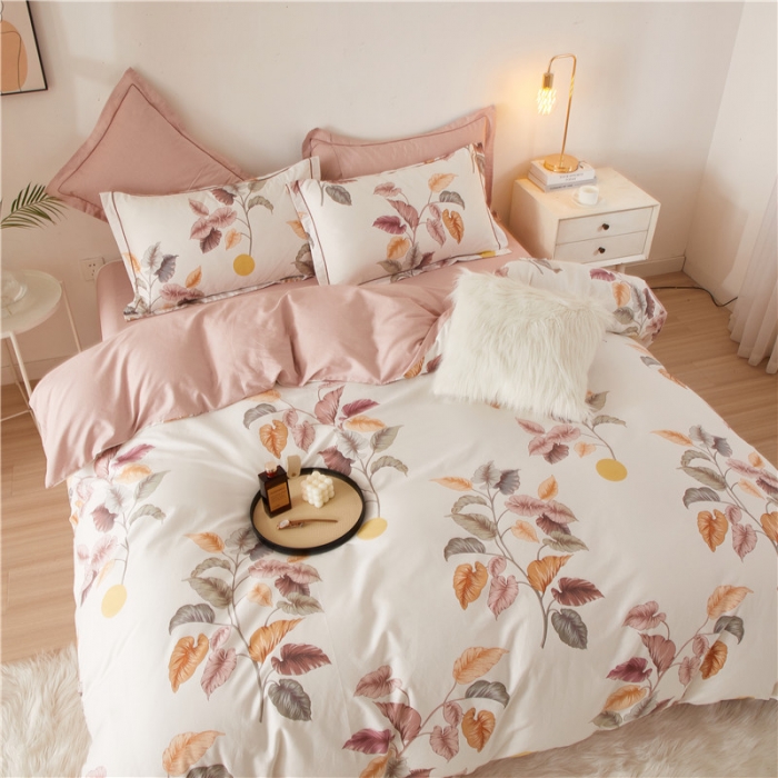 91家纺网 家纺一手货源 找家纺 沐白 2023全棉13376花卉条格系列印花四件套 秋荫