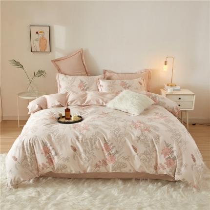 沐白 2023全棉13376花卉条格系列印花四件套 香伊