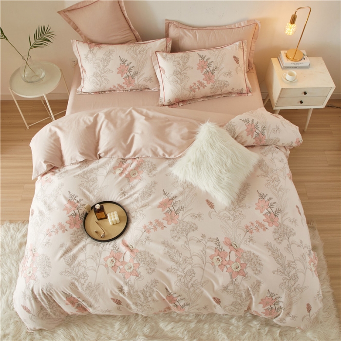 91家纺网 家纺一手货源 找家纺 沐白 2023全棉13376花卉条格系列印花四件套 香伊