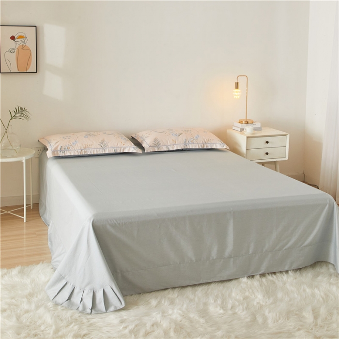 91家纺网 家纺一手货源 找家纺 沐白 2023全棉13376花卉条格系列印花四件套 小温婉-玉