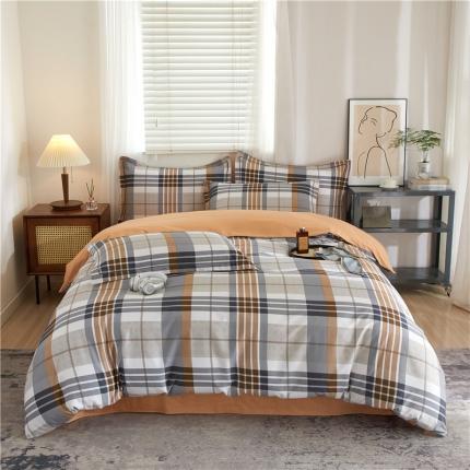 沐白 2023全棉13376花卉条格系列印花四件套 格鲁特