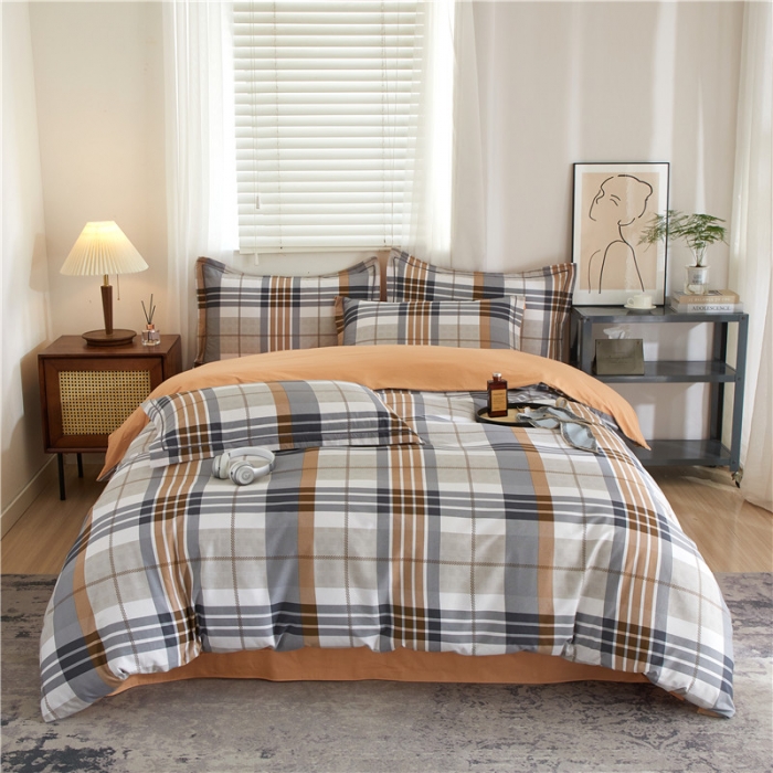 91家纺网 家纺一手货源 找家纺 沐白 2023全棉13376花卉条格系列印花四件套 格鲁特