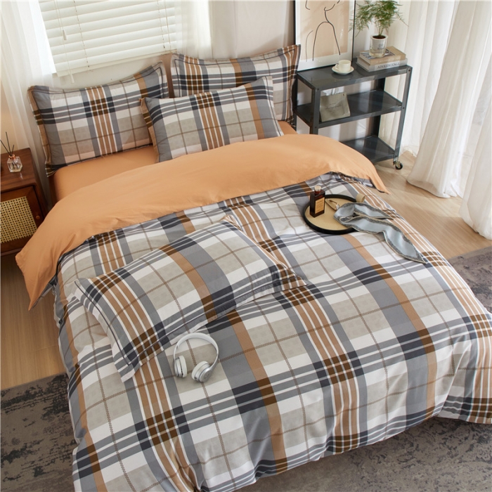 91家纺网 家纺一手货源 找家纺 沐白 2023全棉13376花卉条格系列印花四件套 格鲁特