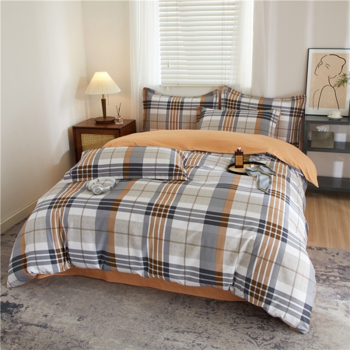 91家纺网 家纺一手货源 找家纺 沐白 2023全棉13376花卉条格系列印花四件套 格鲁特