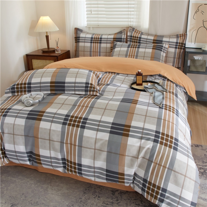 91家纺网 家纺一手货源 找家纺 沐白 2023全棉13376花卉条格系列印花四件套 格鲁特