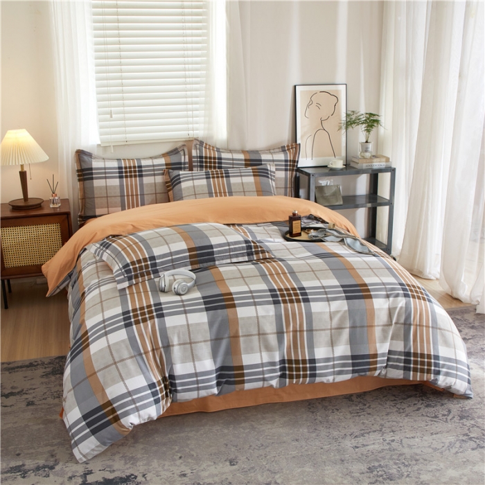 91家纺网 家纺一手货源 找家纺 沐白 2023全棉13376花卉条格系列印花四件套 格鲁特