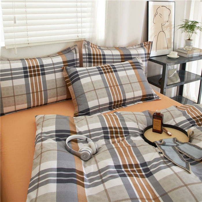 91家纺网 家纺一手货源 找家纺 沐白 2023全棉13376花卉条格系列印花四件套 格鲁特