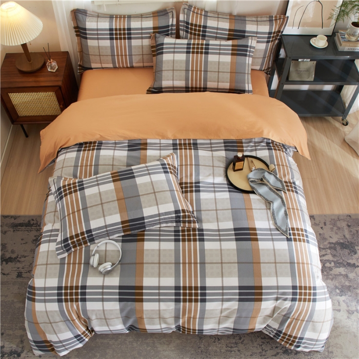 91家纺网 家纺一手货源 找家纺 沐白 2023全棉13376花卉条格系列印花四件套 格鲁特