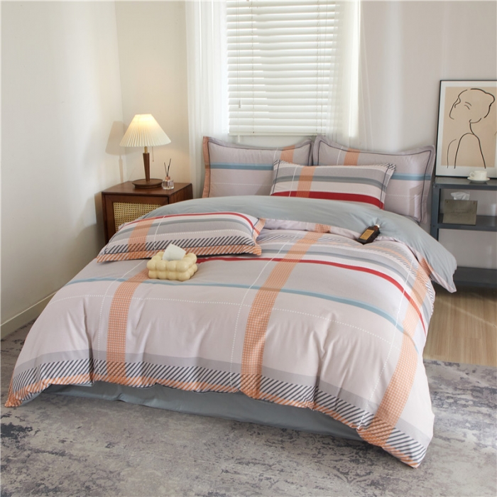 91家纺网 家纺一手货源 找家纺 沐白 2023全棉13376花卉条格系列印花四件套 酷酷牛仔