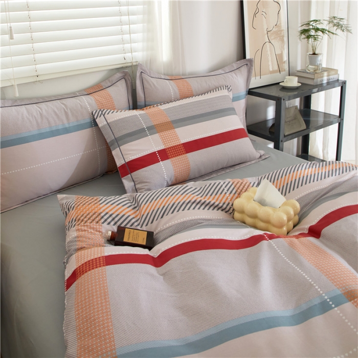 91家纺网 家纺一手货源 找家纺 沐白 2023全棉13376花卉条格系列印花四件套 酷酷牛仔