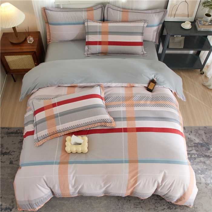 91家纺网 家纺一手货源 找家纺 沐白 2023全棉13376花卉条格系列印花四件套 酷酷牛仔