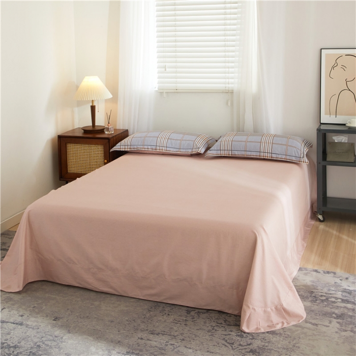 91家纺网 家纺一手货源 找家纺 沐白 2023全棉13376花卉条格系列印花四件套 米拉-灰