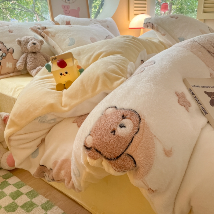 91家纺网 家纺一手货源 找家纺 慕尚 2025新款5D雪花绒四件套系列 星空熊