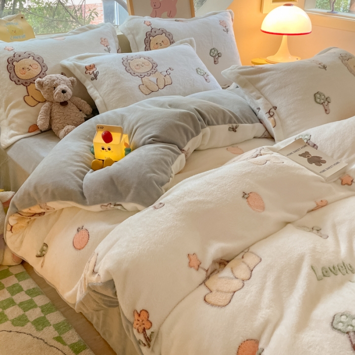 91家纺网 家纺一手货源 找家纺 慕尚 2025新款5D雪花绒四件套系列 幸运狮