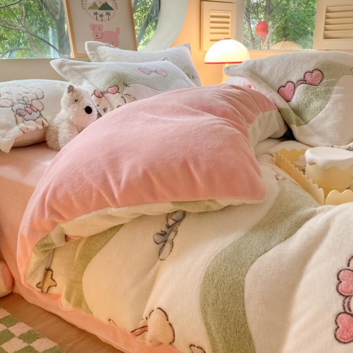 91家纺网 家纺一手货源 找家纺 慕尚 2025新款5D雪花绒单品系列-单被套 爱心狗