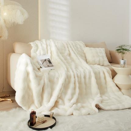 库里梦 2023托卡斯皮草毯托卡斯大兔毛绒毯獭兔毛保暖沙发盖毯加厚毛毯 白色