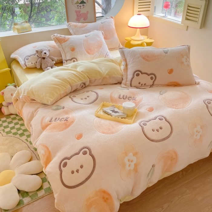 91家纺网 家纺一手货源 找家纺 慕尚 2025新款5D雪花绒单品系列-单被套 桔子熊