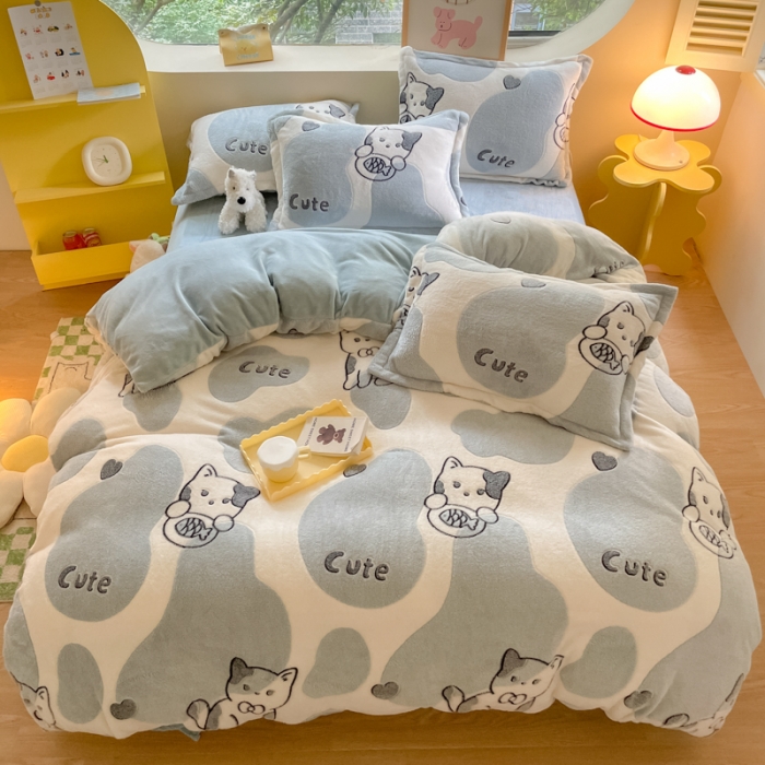 91家纺网 家纺一手货源 找家纺 慕尚 2025新款5D雪花绒单品系列-单被套 可爱猫咪