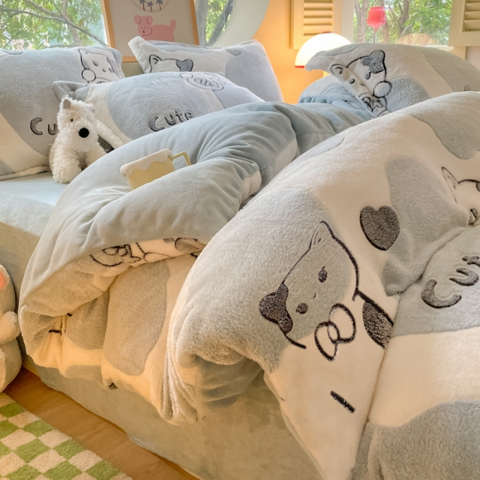 91家纺网 家纺一手货源 找家纺 慕尚 2025新款5D雪花绒单品系列-单被套 可爱猫咪