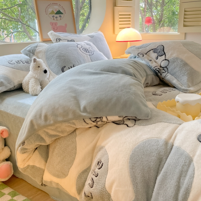 91家纺网 家纺一手货源 找家纺 慕尚 2025新款5D雪花绒单品系列-单被套 可爱猫咪