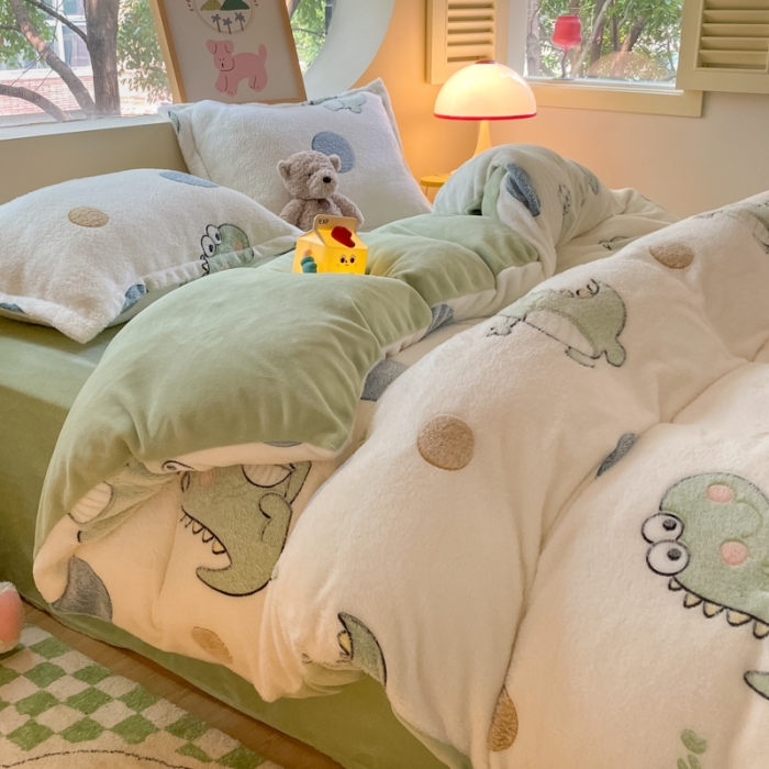 91家纺网 家纺一手货源 找家纺 慕尚 2025新款5D雪花绒单品系列-单被套 恐龙之恋