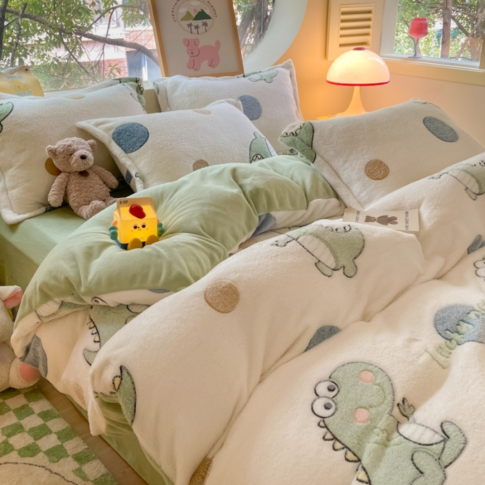 91家纺网 家纺一手货源 找家纺 慕尚 2025新款5D雪花绒单品系列-单被套 恐龙之恋