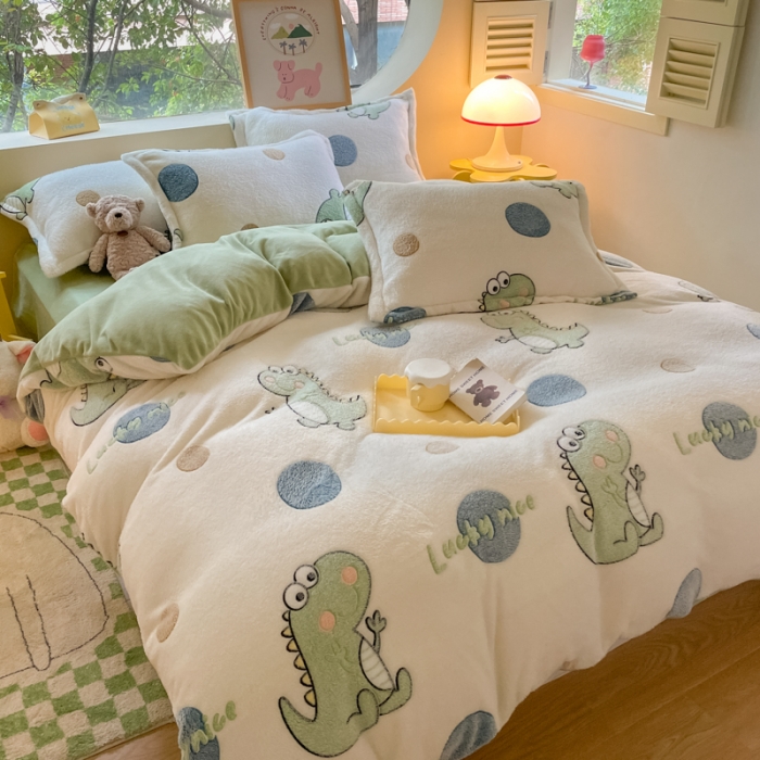 91家纺网 家纺一手货源 找家纺 慕尚 2025新款5D雪花绒单品系列-单被套 恐龙之恋