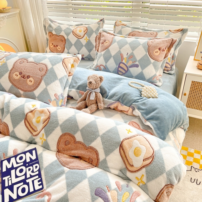 91家纺网 家纺一手货源 找家纺 慕尚 2025新款5D雪花绒单品系列-单被套 甜蜜小熊