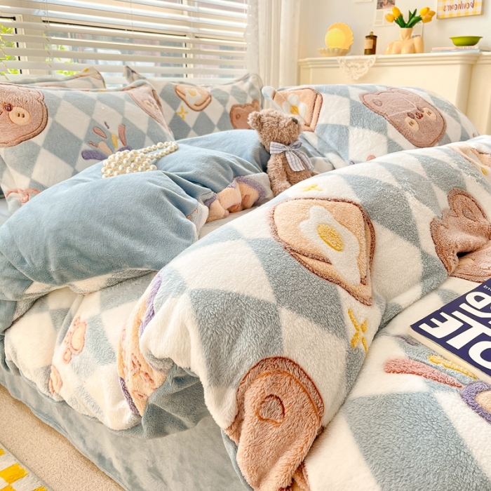 91家纺网 家纺一手货源 找家纺 慕尚 2025新款5D雪花绒单品系列-单被套 甜蜜小熊