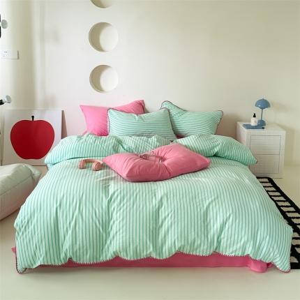 91家纺网 家纺一手货源 找家纺 （总）觅糖家纺 2023新款全棉简约水洗棉三角针四件套