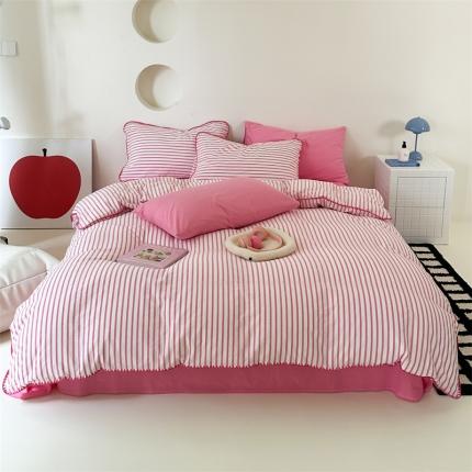 91家纺网 家纺一手货源 找家纺 （总）觅糖家纺 2023新款全棉简约水洗棉三角针四件套