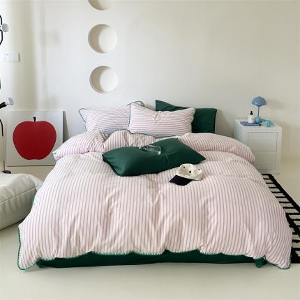 91家纺网 家纺一手货源 找家纺 （总）觅糖家纺 2023新款全棉简约水洗棉三角针四件套