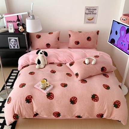 91家纺网 家纺一手货源 找家纺 总桃子家居 2023新款A类舒棉绒牛奶绒暖绒简约ins甜心加厚四件套