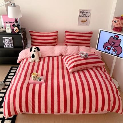 91家纺网 家纺一手货源 找家纺 总桃子家居 2023新款A类舒棉绒牛奶绒暖绒简约ins甜心加厚四件套