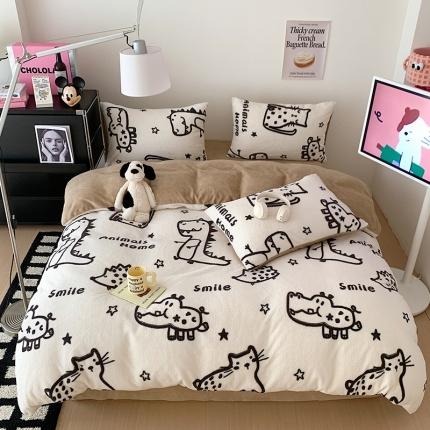 91家纺网 家纺一手货源 找家纺 总桃子家居 2023新款A类舒棉绒牛奶绒暖绒简约ins甜心加厚四件套