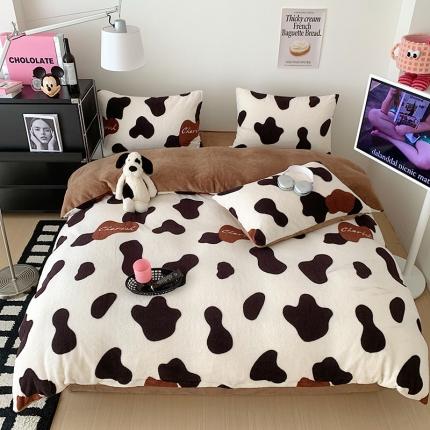 91家纺网 家纺一手货源 找家纺 总桃子家居 2023新款A类舒棉绒牛奶绒暖绒简约ins甜心加厚四件套