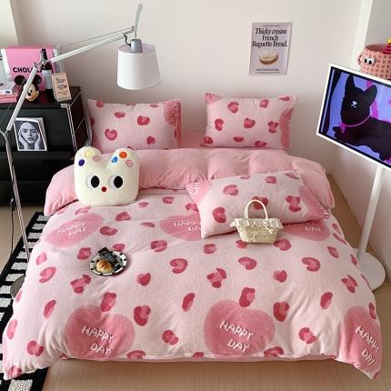 91家纺网 家纺一手货源 找家纺 总桃子家居 2023新款A类舒棉绒牛奶绒暖绒简约ins甜心加厚四件套