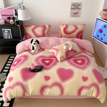 91家纺网 家纺一手货源 找家纺 总桃子家居 2023新款A类舒棉绒牛奶绒暖绒简约ins甜心加厚四件套