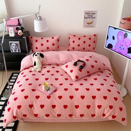 91家纺网 家纺一手货源 找家纺 总桃子家居 2023新款A类舒棉绒牛奶绒暖绒简约ins甜心加厚四件套