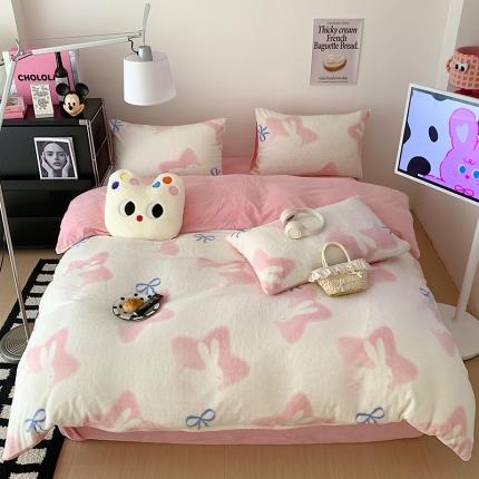 91家纺网 家纺一手货源 找家纺 总桃子家居 2023新款A类舒棉绒牛奶绒暖绒简约ins甜心加厚四件套