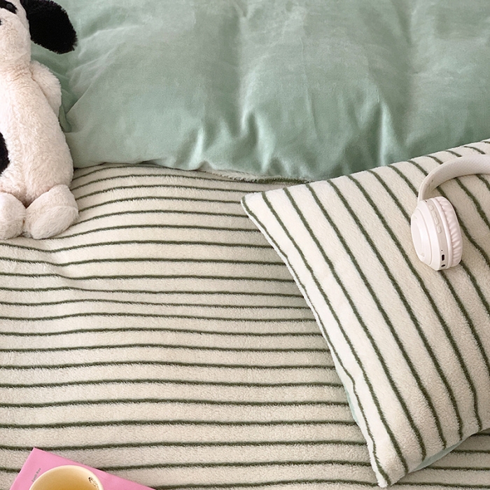 91家纺网 家纺一手货源 找家纺 桃子家居 2023新款A类舒棉绒牛奶绒暖绒简约ins甜心加厚四件套 舒棉绒-贝拉绿