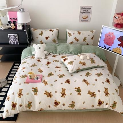 桃子家居 2023新款A类舒棉绒牛奶绒暖绒简约ins甜心加厚四件套 舒棉绒-可乐熊