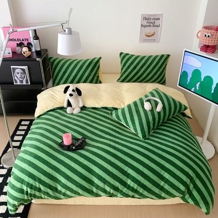 桃子家居 2023新款A类舒棉绒牛奶绒暖绒简约ins甜心加厚四件套 舒棉绒-绿斜影