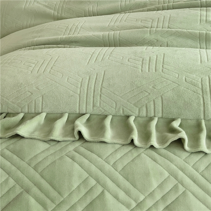 91家纺网 家纺一手货源 找家纺 十个点家纺 2024新款牛奶绒床裙四件套-欣雅 欣雅奶油绿